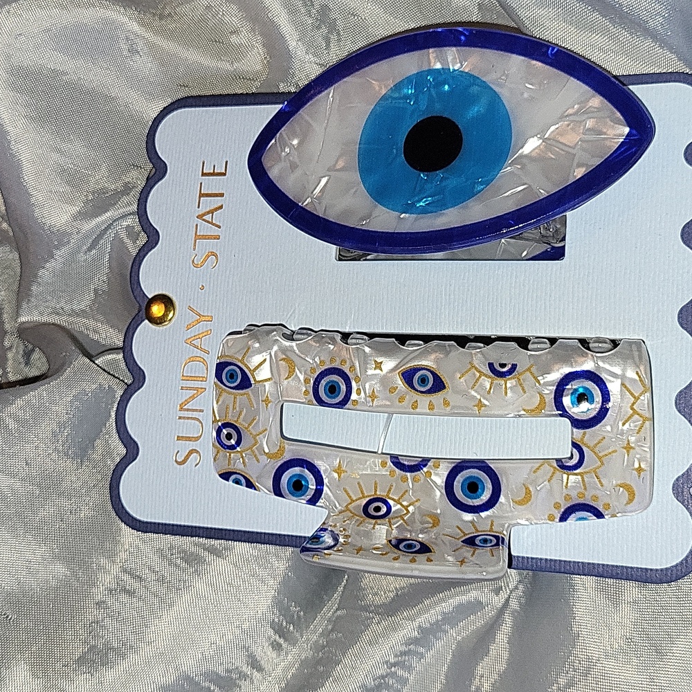 Evil eye hairclips brand new on card